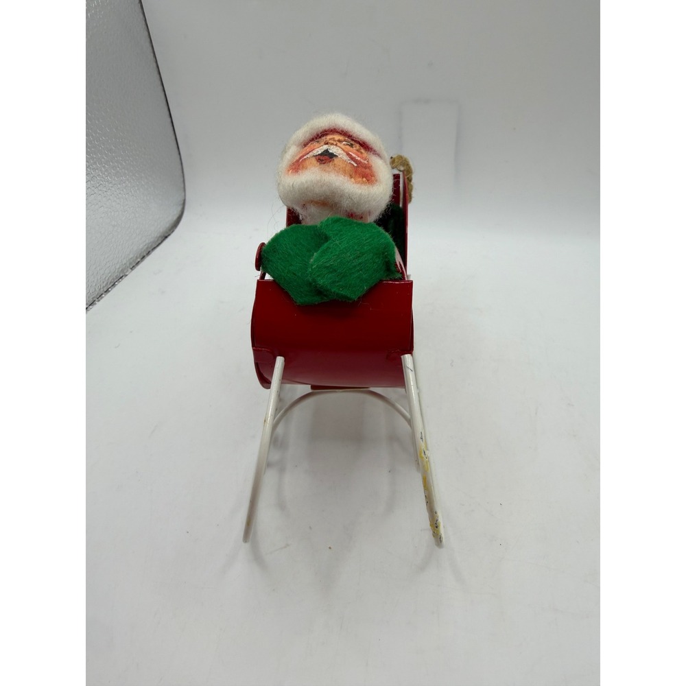 Annalee Mobilitee 1989 Vintage Santa in Red Metal Sleigh Christmas Decor 5.5in